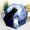 Night Cat  pattern, automatic folding umbrella, portable and foldable design, 8 ribs, a Christmas or birthday gift.