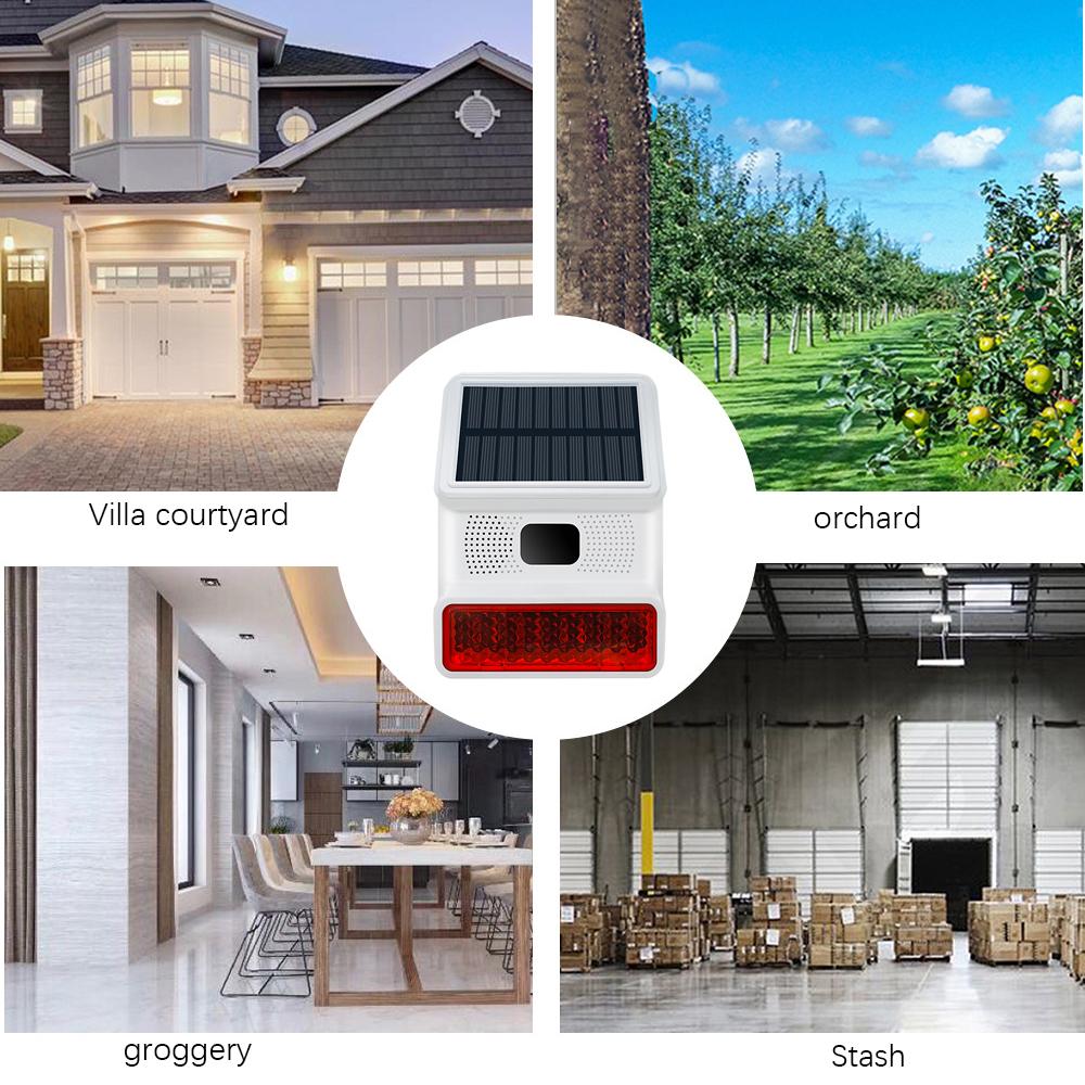 Solar Sound Strobe Light Alarm Infrared Induction Anti-interference IP65 Waterproof Solar Sound-light Alarm Signal with Motion Detector for Home Farm