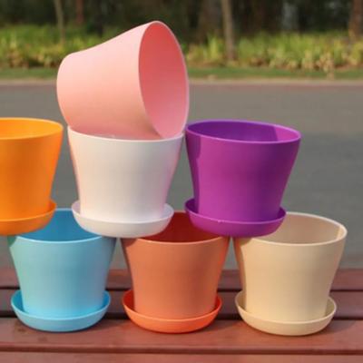 Resin Plastic Flower Pot With Tray Green Potted Plants Plant Pots Saucer Waterproof 11.5 Cm Planters Bonsai Pot For Garden Home