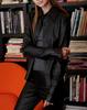 Stylish Casual Formal New Women Shirt Black Genuine Lambskin Leather Handmade