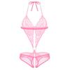 Lingerie Sexy en dentelle pour femmes, sous-vêtements une pièce à lacets, décolleté en V profond, dos ouvert