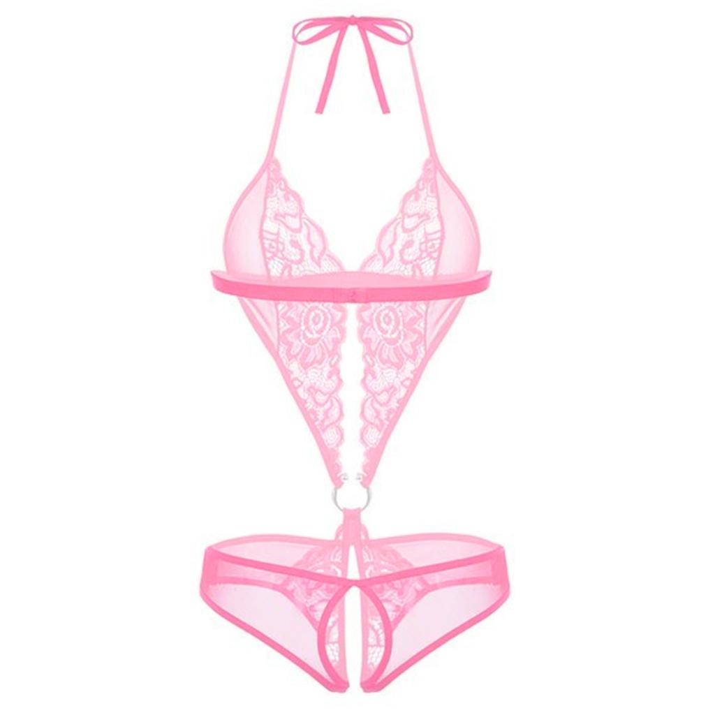 Lingerie Sexy en dentelle pour femmes, sous-vêtements une pièce à lacets, décolleté en V profond, dos ouvert