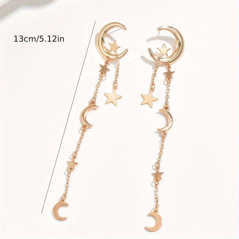 Vintage Metal Star Moon Tassel Pendant Earrings for Women Fashion Gold Color Asymmetric Personality Earrings Jewelry Gifts