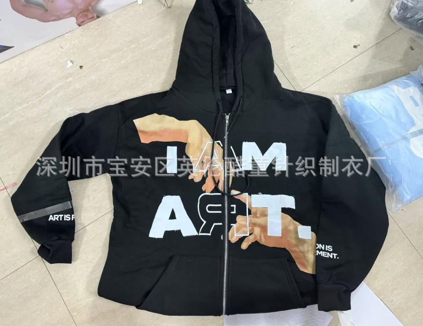 Harajuku Y2K Spring and Autumn Hooded Sports Cardigan Zipper Graffiti Print Long Sleeve Hoodie Jacket Plus Size