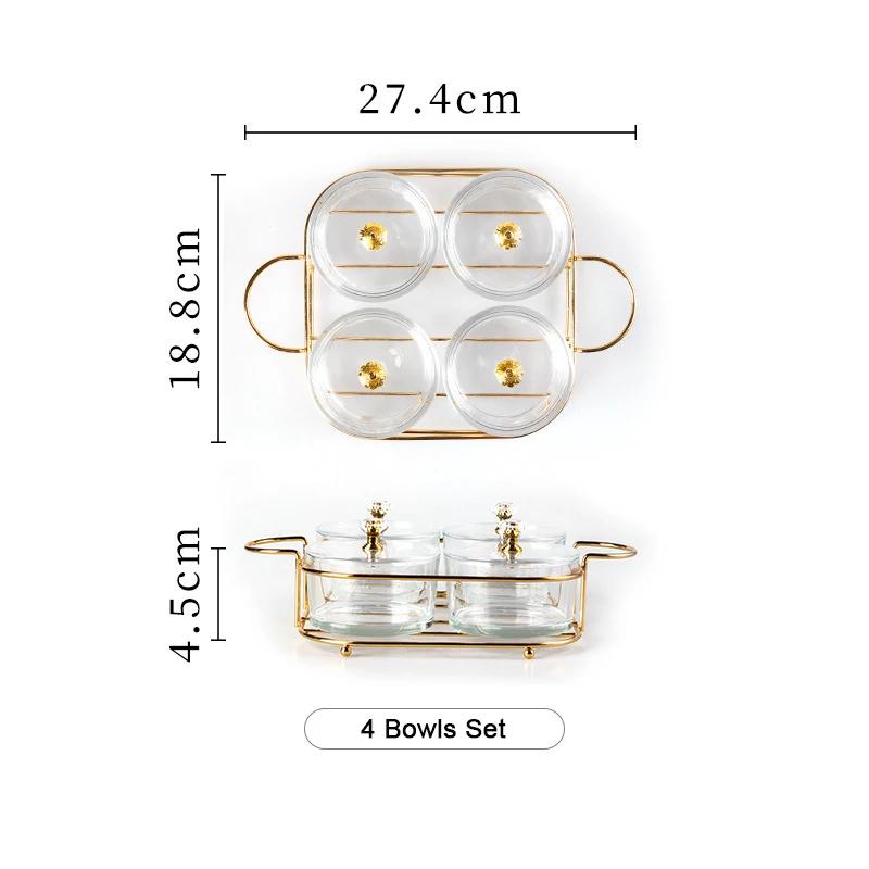 Nordic Luxury Glass Tableware Small Fruit Dessert Snack Serving Bowls with Dustproof Lid Household Party Food Serving Plates