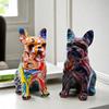 Mini Painted Bulldog Statue Kawaii Colorful Dog Statue Graffiti French Bulldog Statue  Bedroom