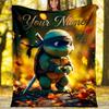 Custom Name Turtle Autumn Leaves. Flannel Fleece Blanket Cozy Warm Throw Blanket For Couch Bed Travel All Season Use