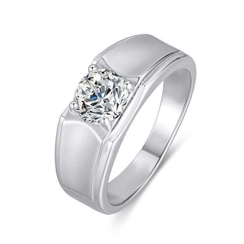 S925 Sterling Silver Men s Moissanite Ring, One Carat Frosted Classic Band. Size 9