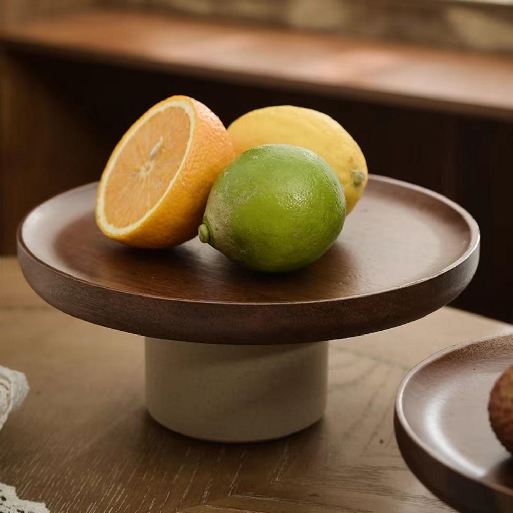 Round Wood Cake Stand Vintage Tabletop Fruit Candy Tray High Feet Fruit Plate  Party Display