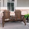 Wood Patio Chair Bench 2 Seats W/ Centre Coffee Table, Garden Bench, Carbonized