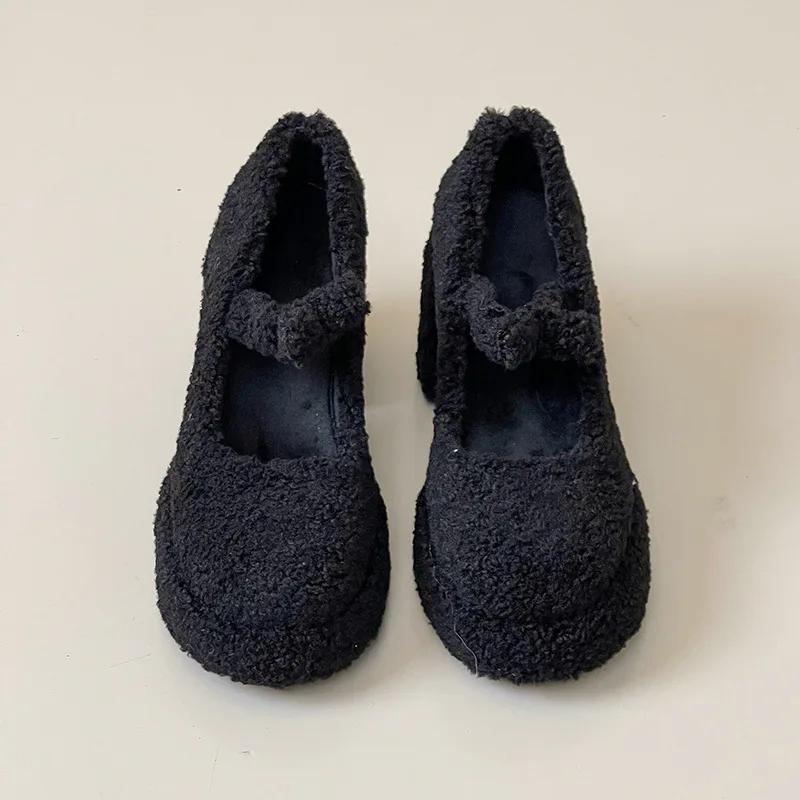 

Осень 2024 Новые французские винтажные каблуки для женщин Массивные туфли Мэри Джейн 35 чёрный