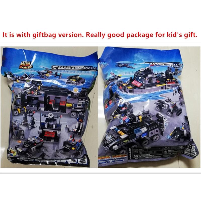 695 Stücke City Polizei SWAT Truck Bausteine Sets Schiff Fahrzeug Technik Blöcke Playmobil bricsk Spielzeug Für Kinder