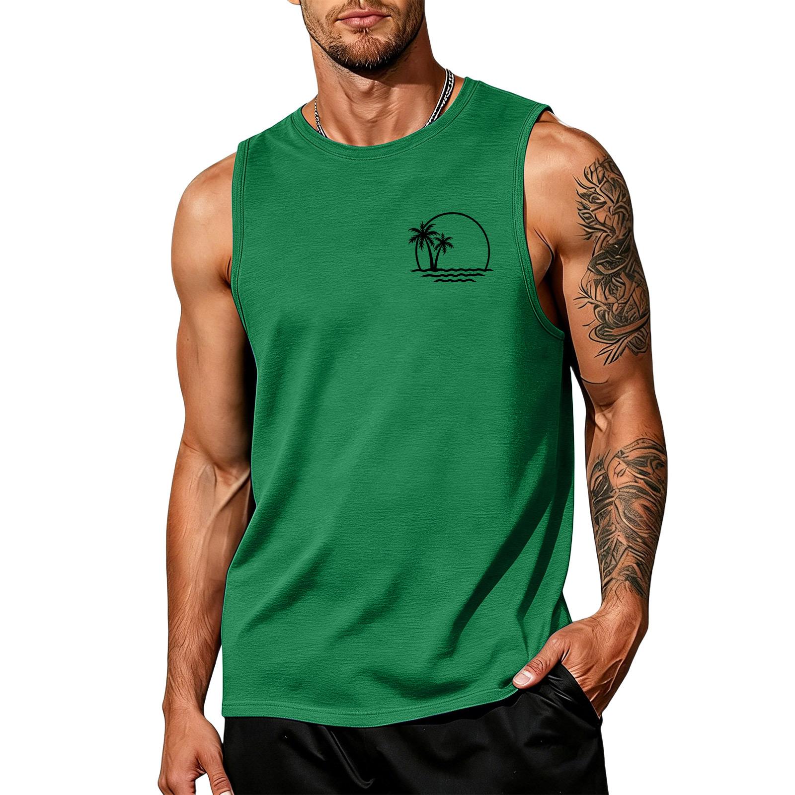 

Men s Sleeveless Crew Neck Tank Top with Tree Print Casual Loose Fit Lightweight Shirt for Everyday Wear XXXXL зелёный