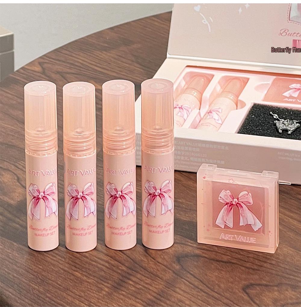 Butterfly Dance Color Box: Blush Necklace & Matte Lip Gloss Four-Piece Set