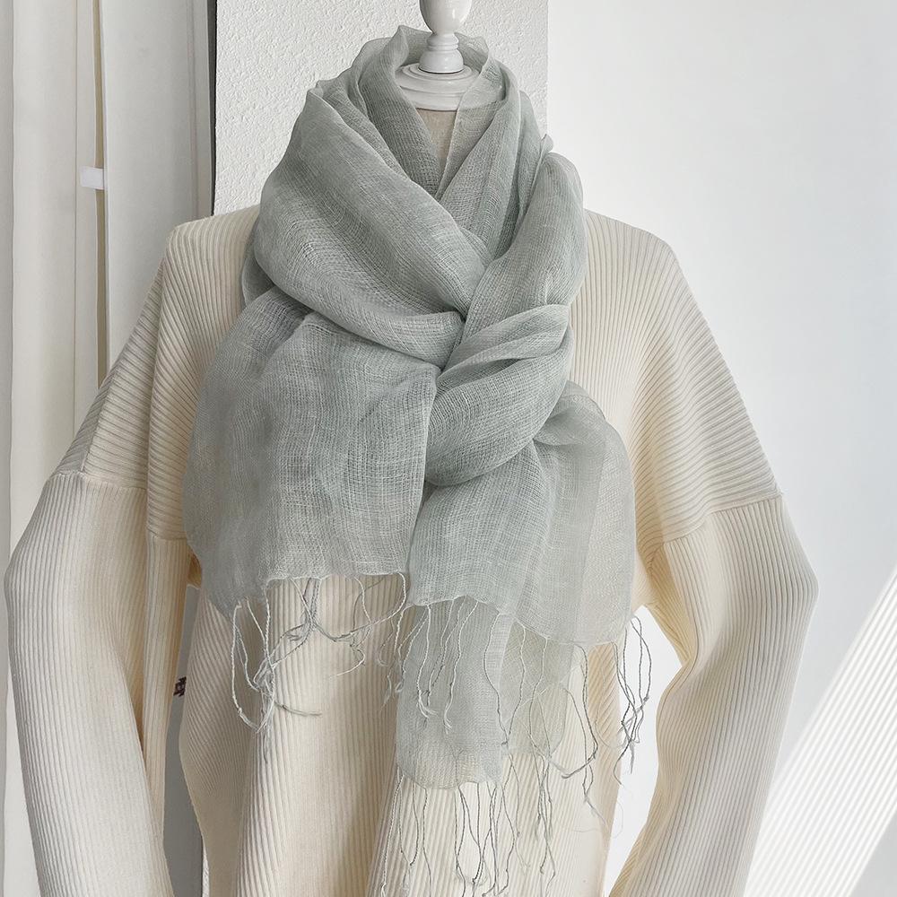 Bufanda de Lino para Mujer - Chal Ligero de Algodón y Lino de Color Sólido con Borlas, Estilo Bosque Artístico, Protección Solar, Moda Japonesa Coreana.