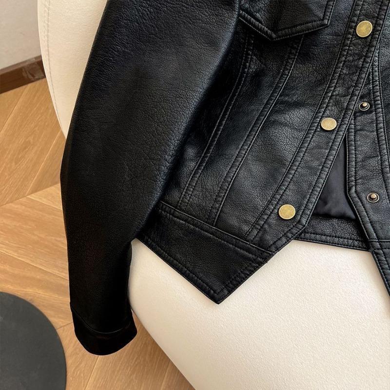 Haining Leather Women's Autumn New Thin Short Spring and Autumn Lapel Dopamine Leather Jacket Fashion Jacket