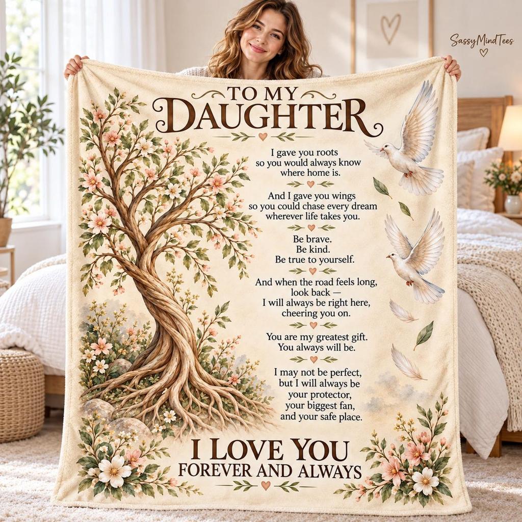 To My Daughter Blanket from Mom and Dad, Inspirational Gift for Daughter, Tree of Life Fleece Throw, Birthday Graduation Christmas Gift