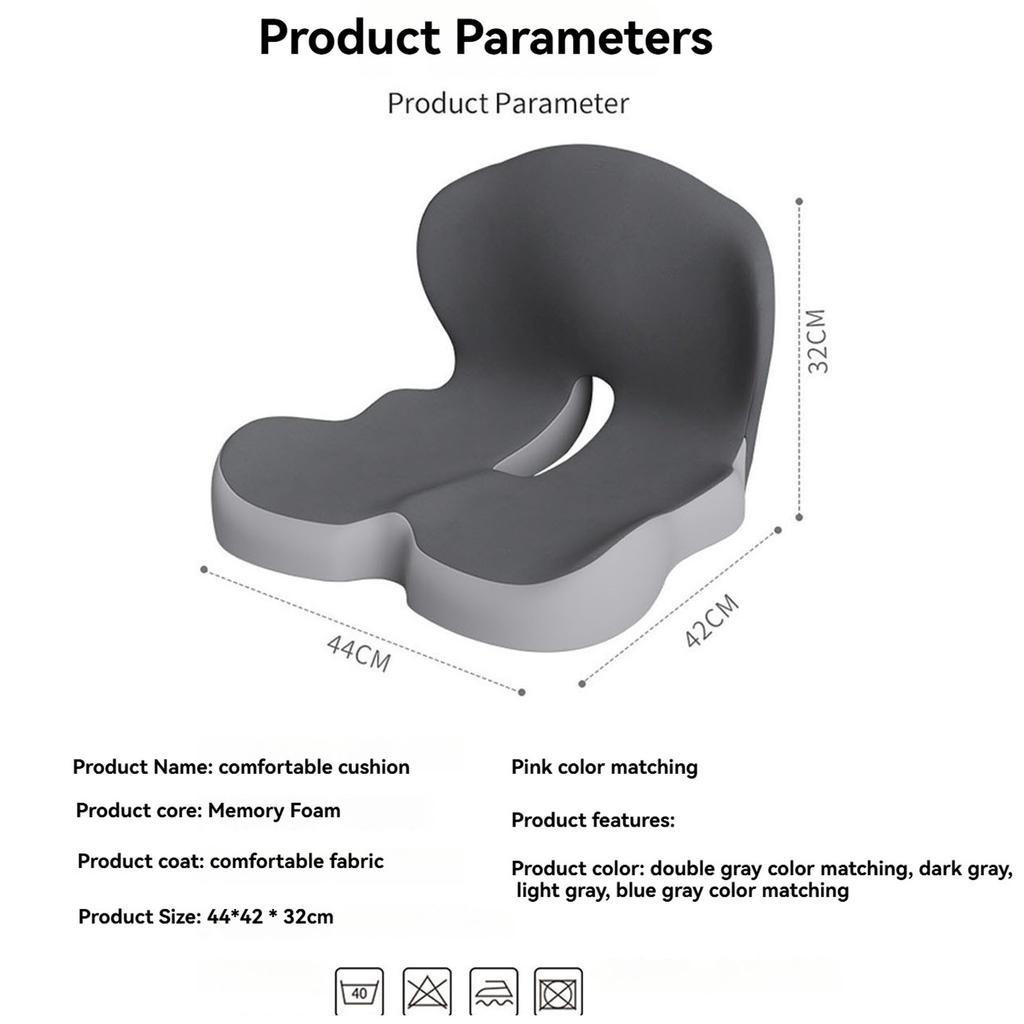 Memory Foam One Piece Seat Cushion with Backrest Integrated Support Pillow for Students Office Chairs and Car Lumbar and Buttock Protection Pad