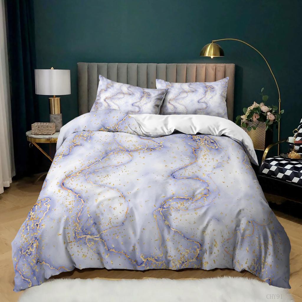 Gradual Change Color Marble Texture Pattern Duvet Set Digital Printing Three-Piece Set Bedding