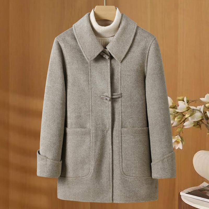 Middle Age Women's Wool Coats and Mixtures Plus Size Autumn Outerwears Elegant Loose Lady Jackets