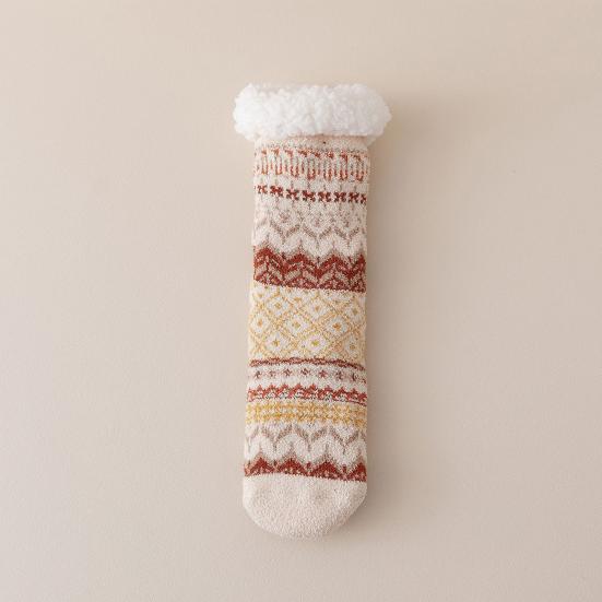 1 Pair Women Winter Socks Lamb Velvet Floor Socks Retro Ethnic Style Autumn Winter Calf Socks Daily Wear