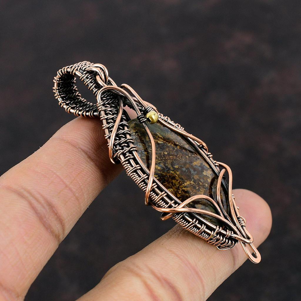 Bronzit Kupfer Anhänger Draht gewickelt Anhänger Handgefertigter Anhänger Kupferdraht Wickelschmuck Natürlicher Edelstein Anhänger Geschenk für Sie Antiker Anhänger