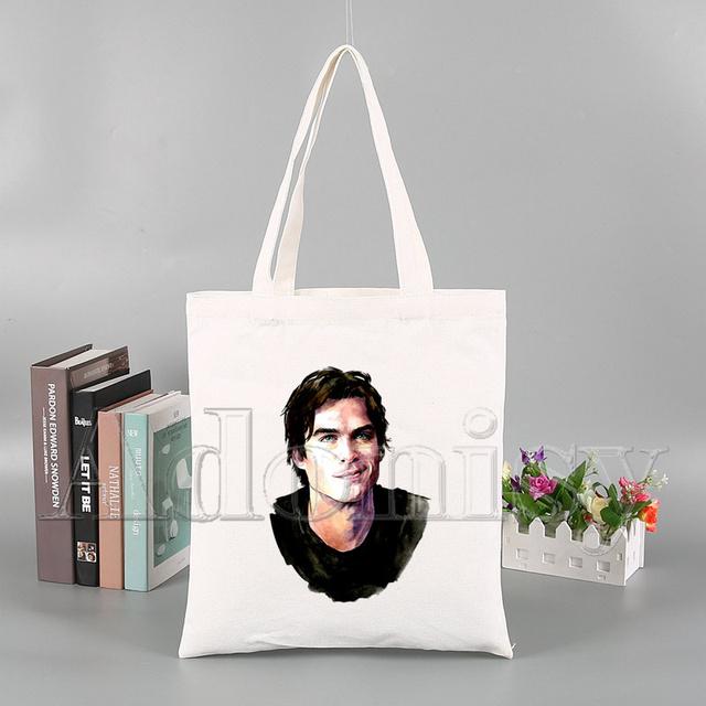 

Забавная сумка для покупок «Дневники вампира» с графическим рисунком, женская парусиновая сумка на плечо в стиле Харадзюку, женская сумка Ulzzang Eco, большой вместительности 31*36cm