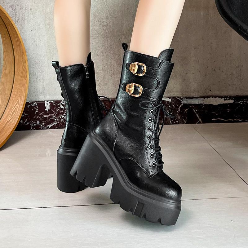 Super high heel thick-soled medium tube Martin boots 2025 new autumn and winter small man orgasm thick heel Martin boots