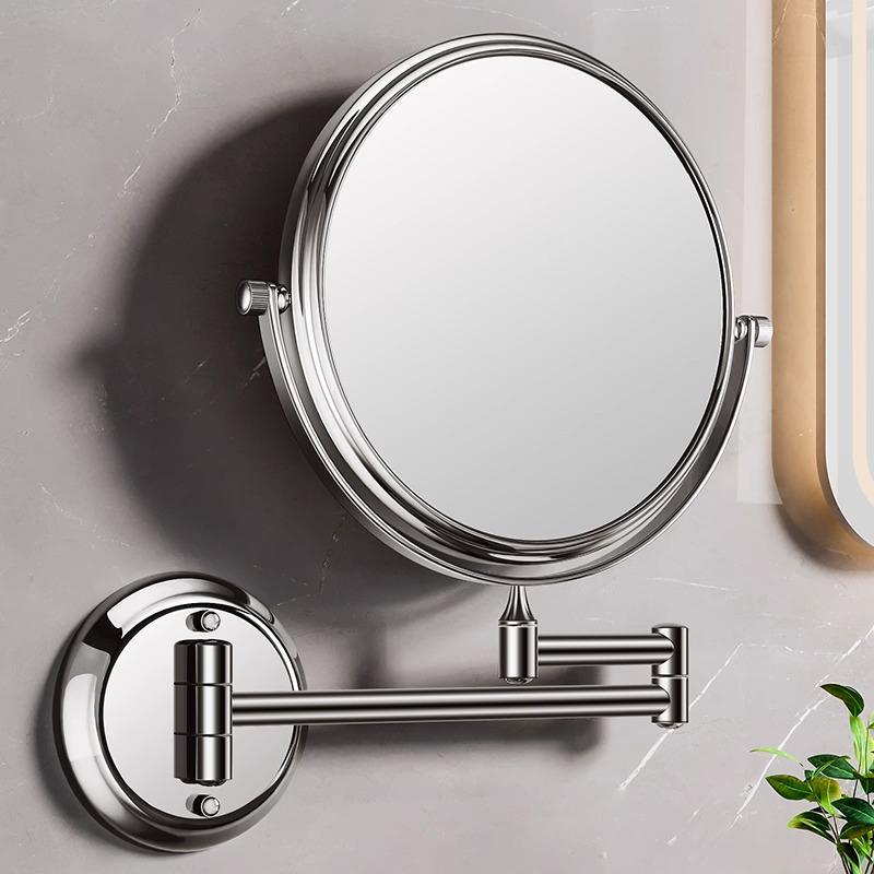 Double-Sided Telescopic Wall-Mounted Magnifying Makeup Mirror, No-Drill Installation