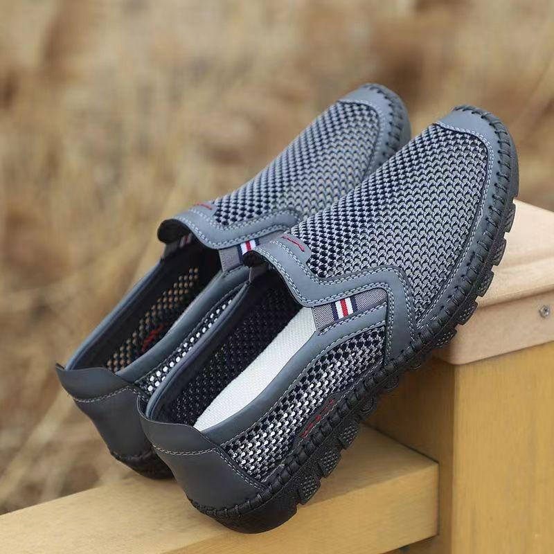 Summer New Mesh Shoes Breathable Men's Soft Leather Shoes Doudou Casual Shoes One Pedal Lazy Hole Shoes