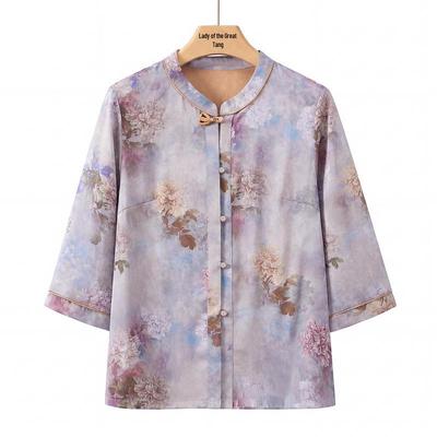Da Tang Fu Ren Middle-Aged Women's New Chinese Floral Print Shirt