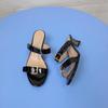 Fashion Shoes Square Heel Slippers Women Summer Slides Beige Heeled Sandals Fashion Block Black Luxury Soft Concise Patent Leather