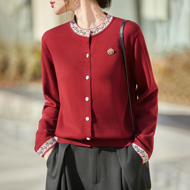 French Fashion Jacquard Wool Knit Cardigan - Women's Slimming Autumn/Winter Sweater Coat
