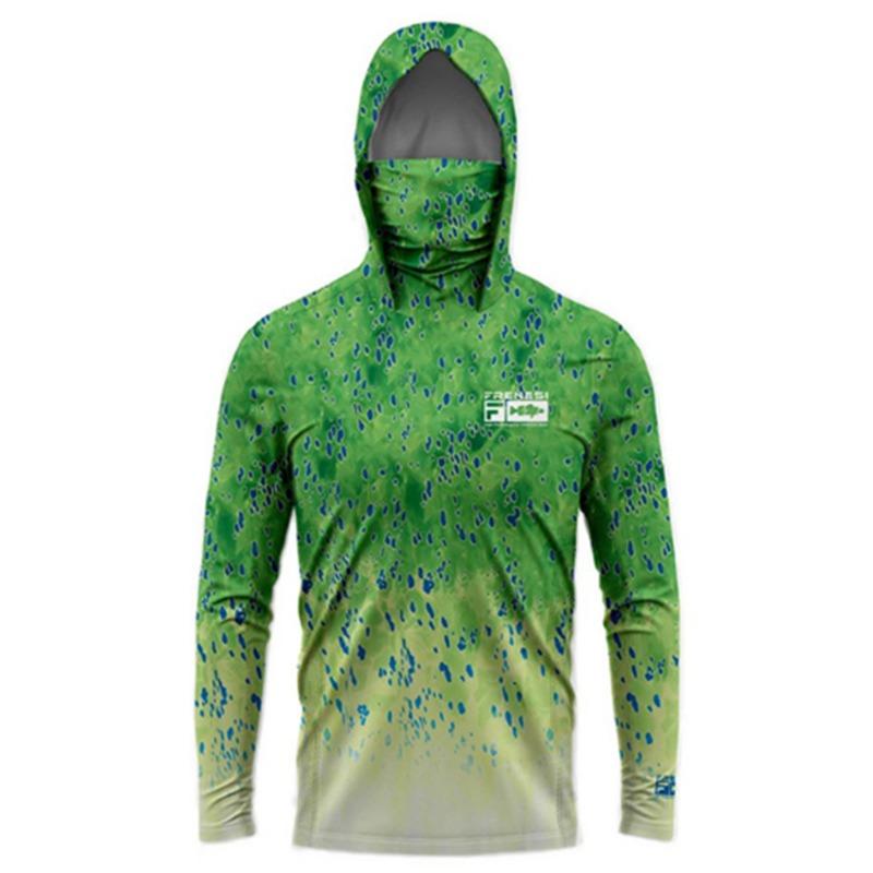 Long Sleeve Fishing Shirts Men Sun Protection Hoodie Mask All-in-one Fishing Clothing Pesca Hunting Camping Angling T-shirt New