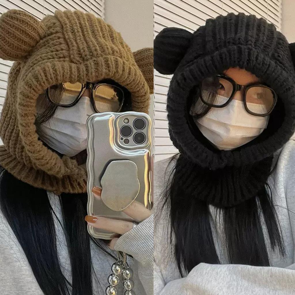 New Year Christmas Cosplay Bear Ear Balaclava Hat for Women Men Keep Neck Warm Hat Cold Weather Skiing Hiking Supplies