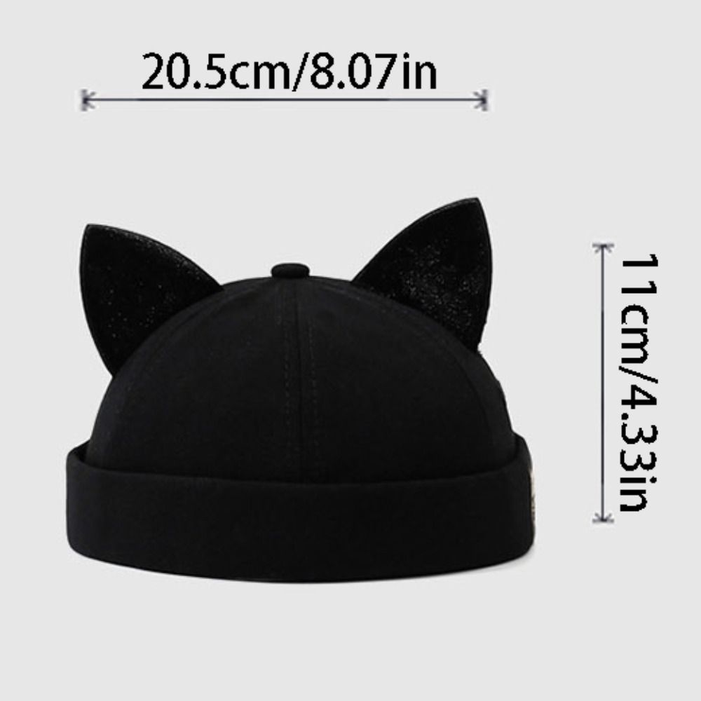 Lightweight Cute Cat Ears Brimless Hat Breathable Adjustable Dome Melon Cap Unisex Vintage Solid Color Docker Hat Outdoor