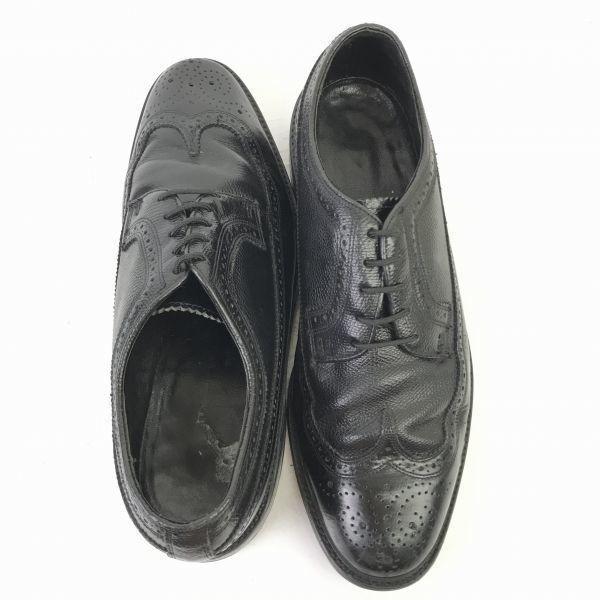 Vintage 80s-90s / Made In USA / FLORSHEIM Long Wingtip Goodyear Welt Leather Shoes Black /8.5E / 26.0-26.5cm/(USED)