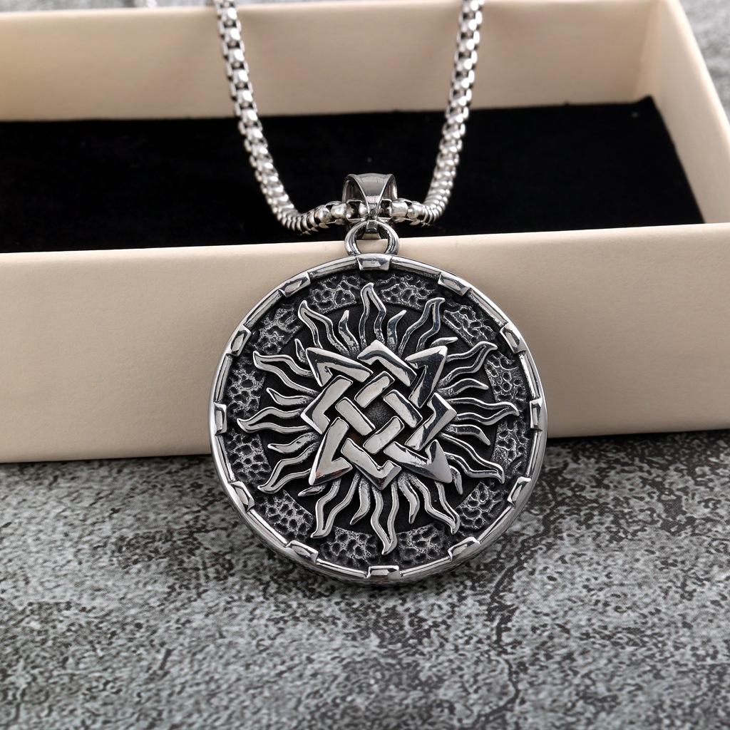 Viking Slavic Style Stainless Steel Medal Pendant Necklace Retro Mens Jewelry