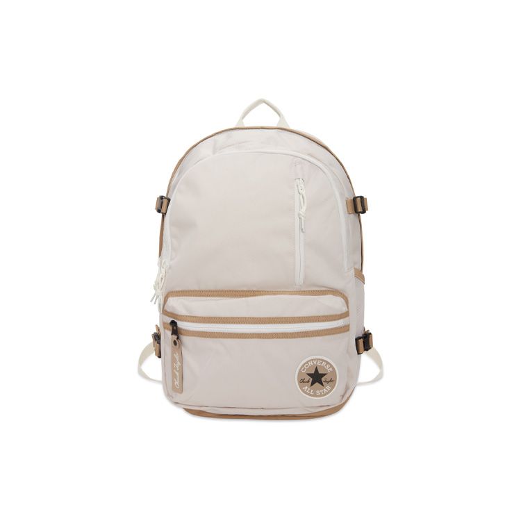 Converse Straight Edge Logo Patch Casual Sports Backpack Unisex Backpack Khaki Cream 10023003-A02 Khaki/Milk White