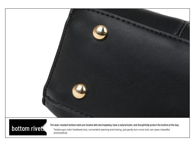 Borsa a tracolla da donna versatile in vera pelle - Borsa alla moda monocolore, semplice, di grande capacità, trendy