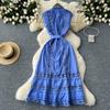 Summer Elegant Stand Collar Lace Spliced Embroidery Holiday Dress Women's Sleeveless Tank Party Dressess