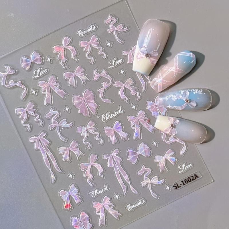 Professional Look Nail Art Stickers 5D Bow Pearl Heart for French Polka Dot Nails
