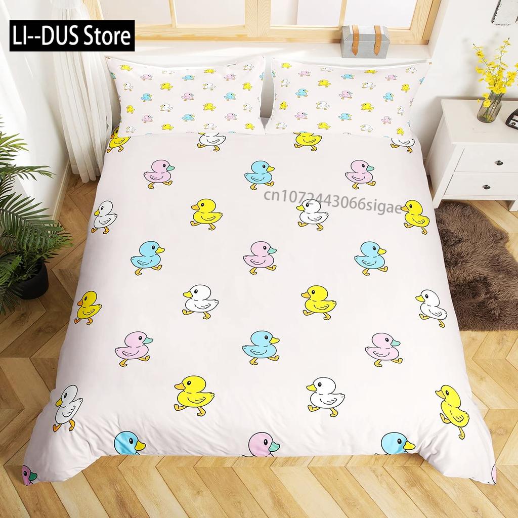 Housse de couette canard de dessin animé pour enfants garçons filles Kawaii canard avec couronne fleurs ensemble de literie housse de couette animal avec 2 taies d'oreiller