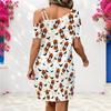 Women Plus Size One Shoulder Strappy Short Sleeve White Cartoon Wolf Printed Loose Dress