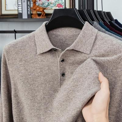 Puyuan Men's 100% Wool Lapel Sweater - Warm, Versatile, Solid Color for Middle-aged Trends