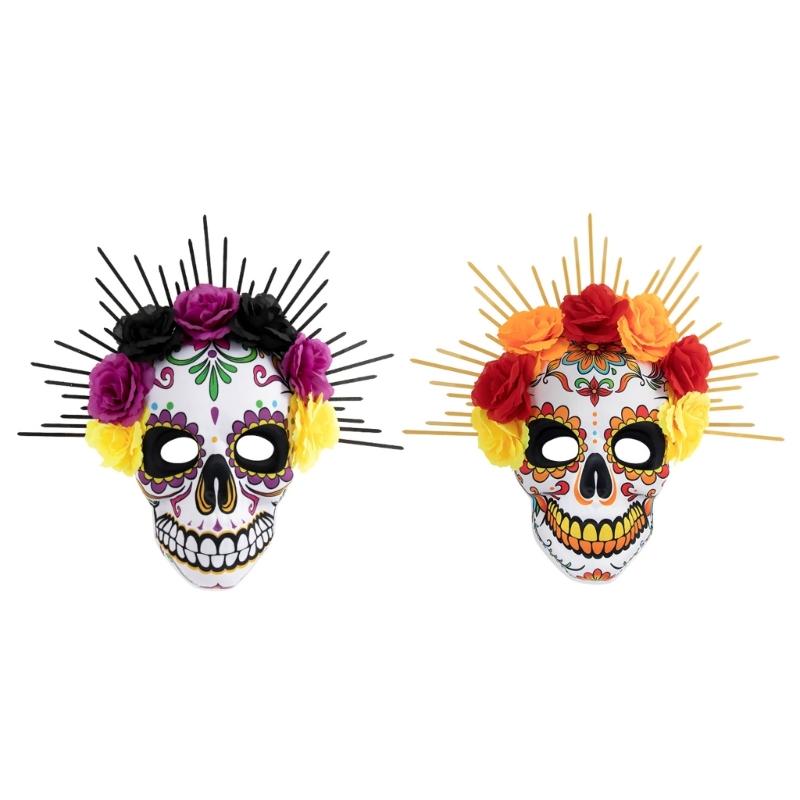 Tag der Toten Maske Zuckerschädelmaske mit Rosenverzierungen Maskenballmaske für Halloween Cosplay Party Kostüm Geschenke