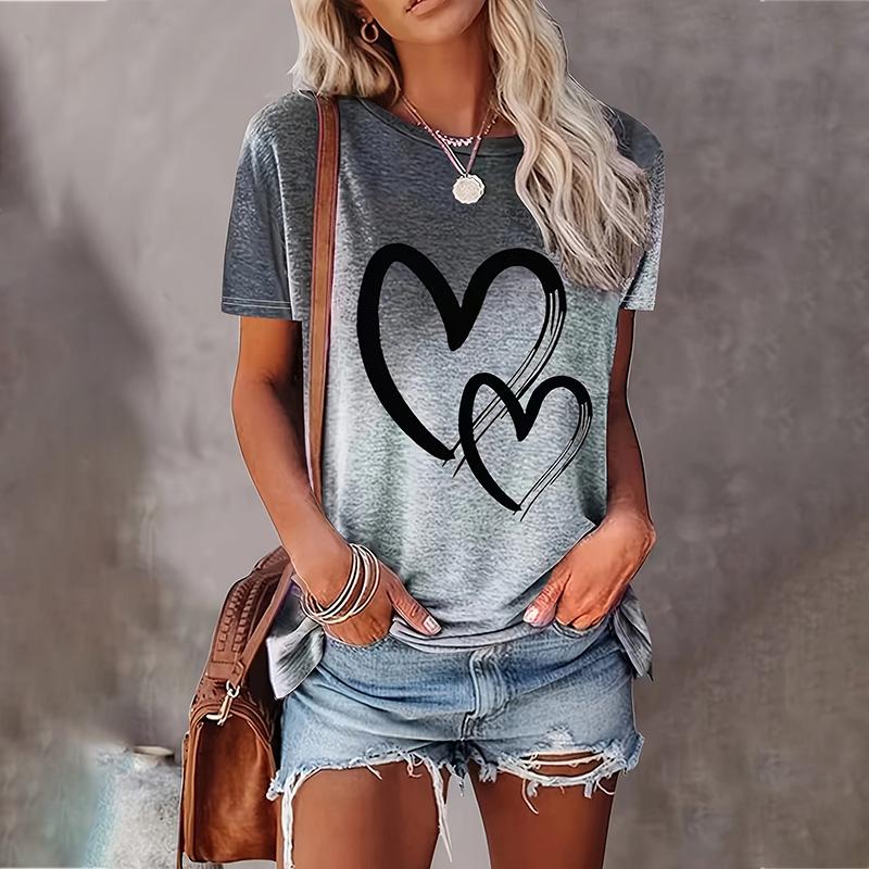 Summer Color Gradient Heart 3D Print T-shirts Women Streetwear Casual Fashion Y2k Short Sleeve T Shirt O-neck Tees Tops Clothing