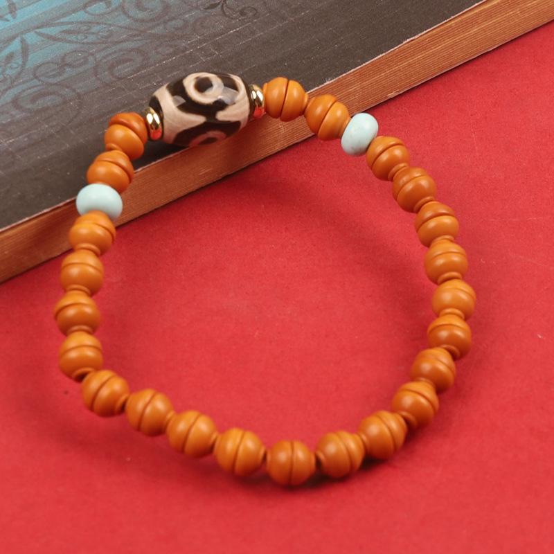Handgefertigtes Olivenkern Wenwan Dzi Perlenarmband - Einzelreihe Unisex Buddhistisches Design