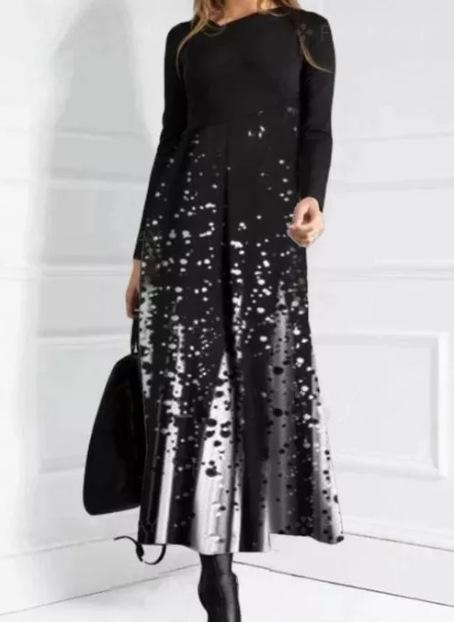 Women Color Block Floral Print Long Sleeve Maxi Dress Casual Loose A Line Long Dress S-XXXL