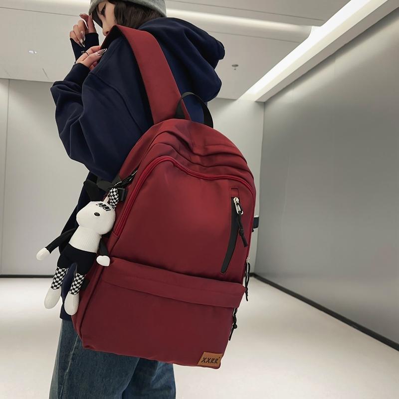 Male Solid Color Backpack Female Large Capacity Student Schoolbag